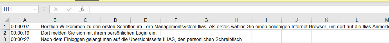 Ein Screenshot von Excel mit dem importierten Text im korrekten Format.
